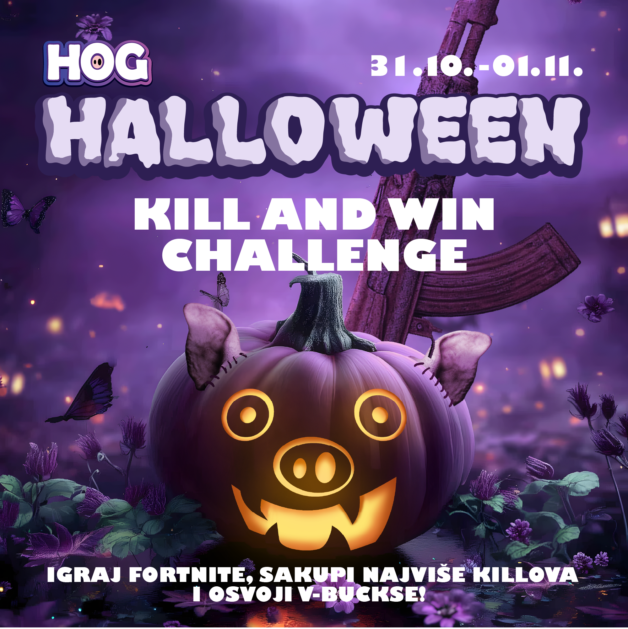 FORTNITE KILL AND WIN CHALLENGE!

31.10. I 1.11. igraj Fortnite, sakupi najviše killova i osvoji V-buckse i besplatne sate igranja!